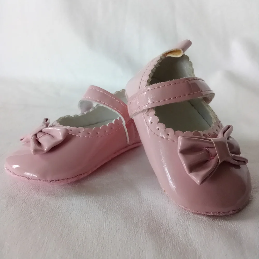 Baby Girls Pink Shoes With Bow Velcro Straps 3-6 Months Old Baby Shoes